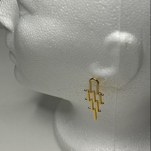 Gold tone articulated geometric earrings, gold over stainless - Picture 2 of 5